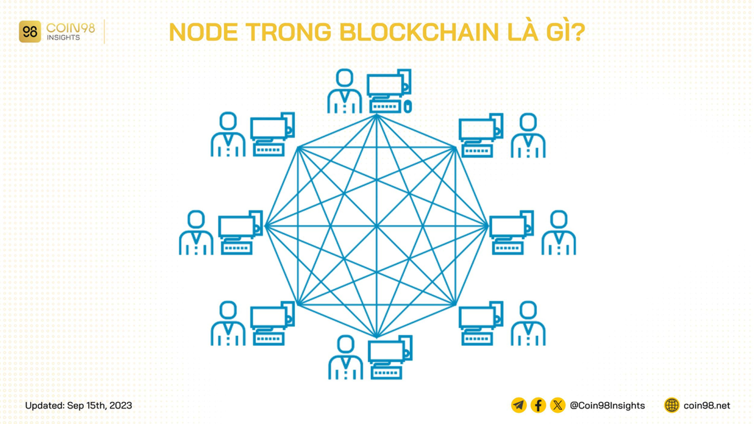 Node trong blockchain là các thiết bị giúp truyền, lưu trữ và quản lý dữ liệu trên mạng lưới
