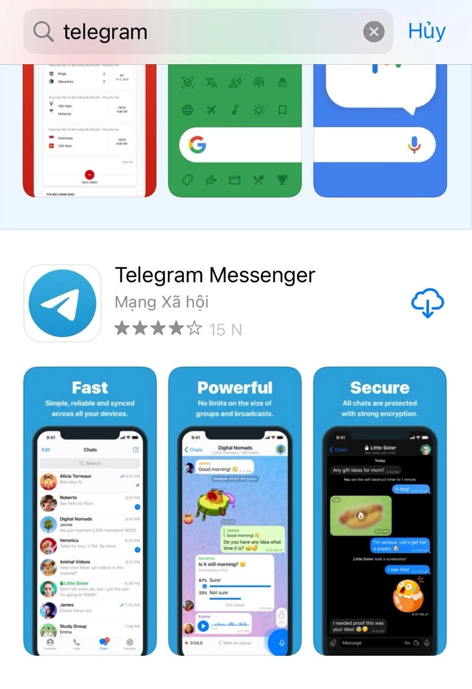 Ảnh chụp màn hình trang tải ứng dụng Telegram trên Google Play Store